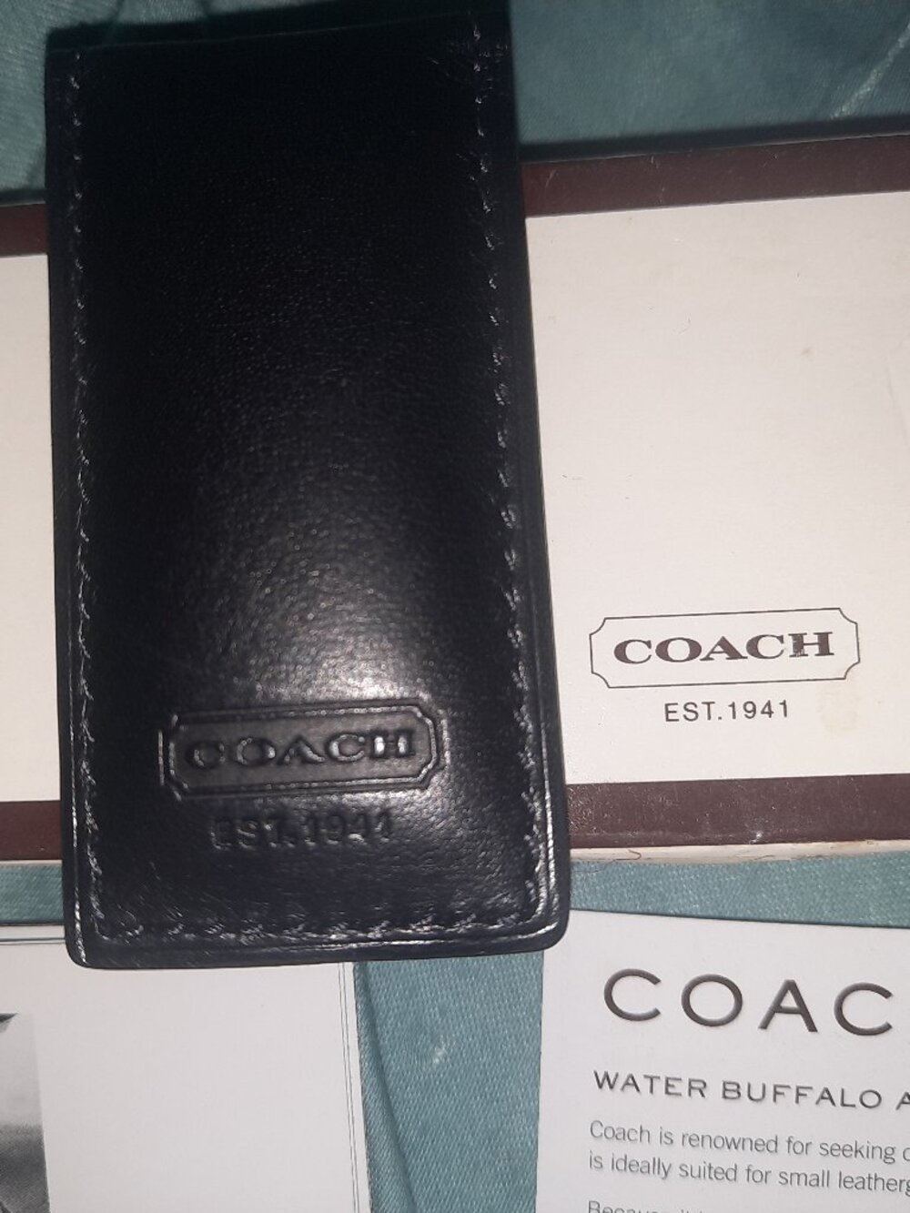 Vintage coach water Buffalo calfskin money clip